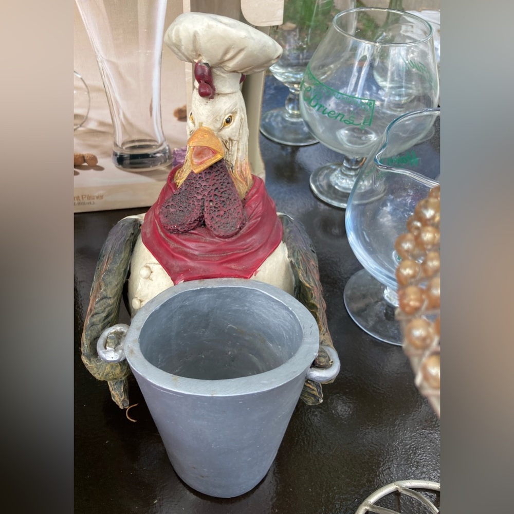 Vintage ceramic rooster chef with utensils